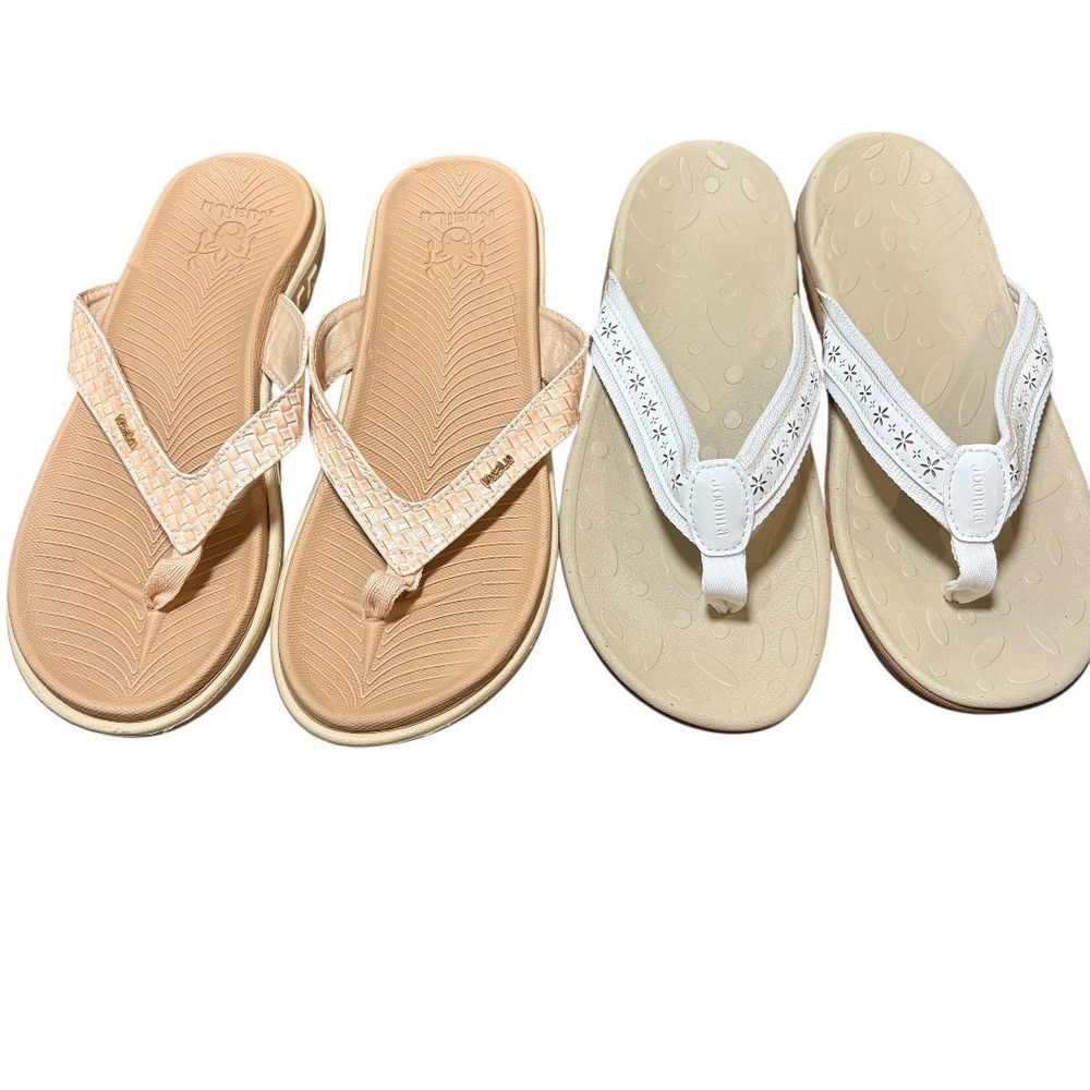 Kuailu Joomra Flip Flops Women 11 Peach White Orthotic Comfort Sandals Bundle